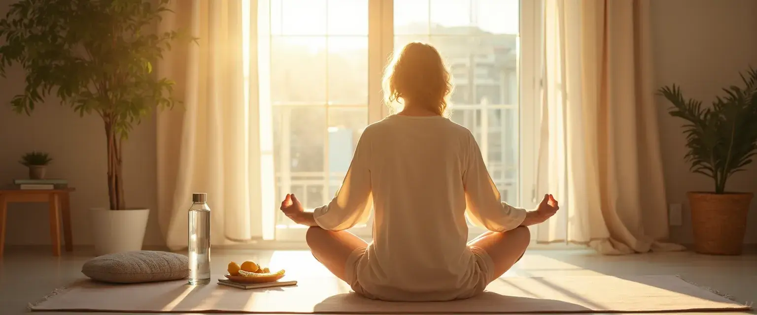 Person practicing meditation in peaceful setting