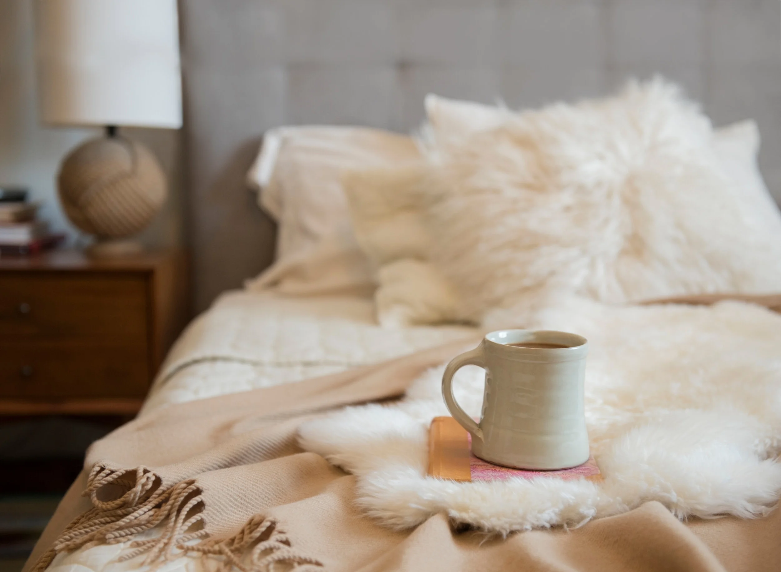Serene sleeping room environment with warm morning light